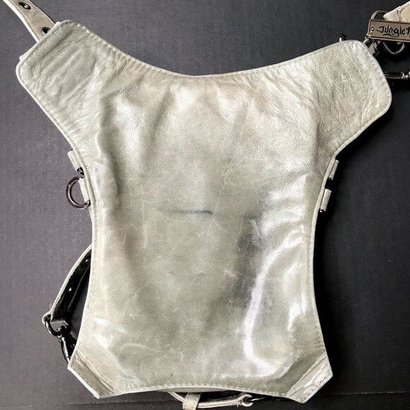 Jungle Tribe Belt Bag Gray Leather Studded Utility Crossbody Handbag Fanny Pack - Picture 14 of 17